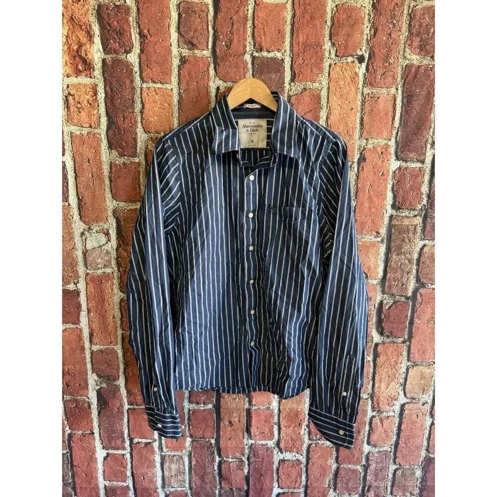 Abercrombie & Fitch Mens Blue Striped Long Sleeve Button Up Shirt Size XL